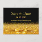 Birthday party black gold bow save the date