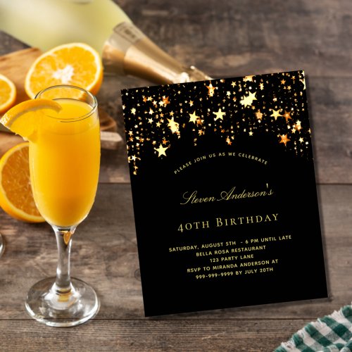 Birthday party black gold budget invitation flyer