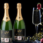 Birthday party black gold cheers photo sparkling wine label<br><div class="desc">A glamorous bottle label for a 21st (or any age) birthday party. Personalize and add 3 of your own photos, a name, age 21 and a date. Date of birth or the date of the party. Golden colored letters. The word: Cheers, in faux gold written with a trendy hand lettered...</div>