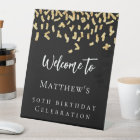 Birthday party black gold confetti welcome