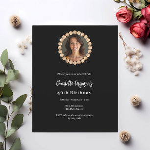 Birthday party black gold diamond photo invitation