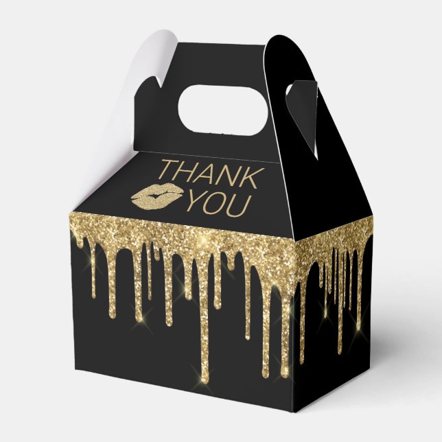 Birthday Party Black Gold Drips Thank You Favor Boxes (Front Side)