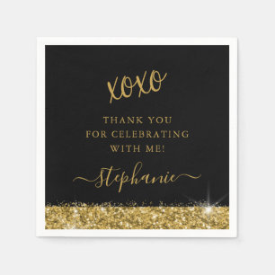 Birthday Party Black Gold Glitter Confetti Napkins