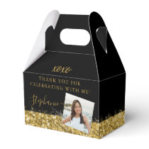 Birthday Party Black Gold Glitter Confetti Photo F Favor Boxes