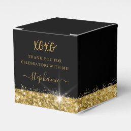 Birthday Party Black Gold Glitter Confetti Square Favor Boxes