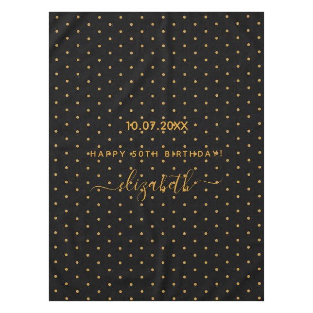 Birthday party black gold glitter dots pattern tablecloth (Front)