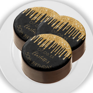 Birthday party black gold glitter drips glam chocolate covered oreo