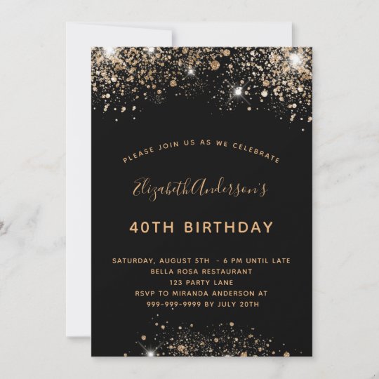 Birthday Party Black Gold Glitter Dust Luxury Invitation