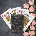 Birthday party black gold glitter dust name poker cards<br><div class="desc">Girly and trendy playing cards for a 50th (or any age)  birthday party. A classic black background decorated with faux gold glitter dust. Personalize and add a date,  name and age 50. The name is written with a modern hand lettered style script. Perfect for party games or as favors.</div>
