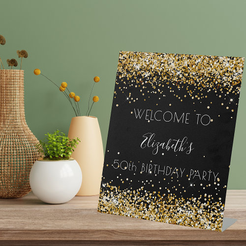 Birthday party black gold glitter dust welcome