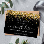 Birthday party black gold glitter elegant save the save the date<br><div class="desc">A girly and trendy Save the Date card for a 30th (or any age) birthday party. A classic black background decorated with faux gold glitter and balloons. Personalize and add a date and name/age.  The text: Save the Date is written with a large trendy hand lettered style script.</div>