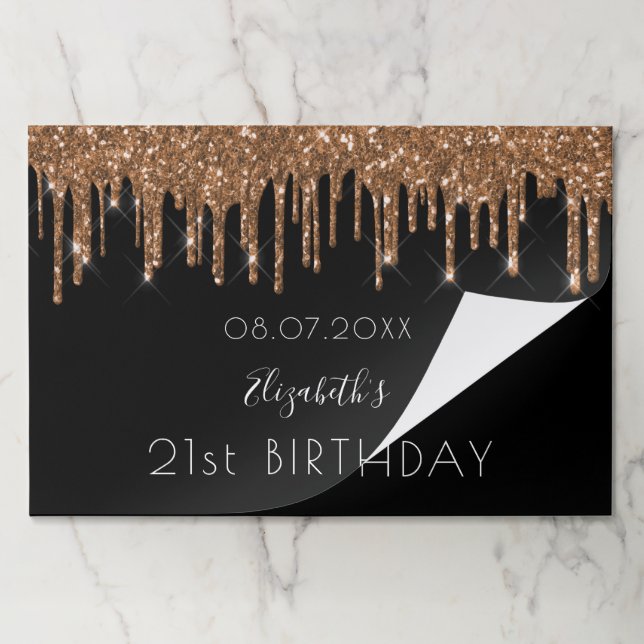 Birthday party black gold glitter paper placemat (Folded)