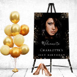 Birthday party black gold glitter photo welcome foam board<br><div class="desc">A welcome board for a 21st (or any age) birthday party. Personalize and add a photo,  a name and age. A classic black background and faux gold glitter dust.
Back: no design.</div>