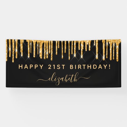 Birthday party black gold glitter sparkle glam banner