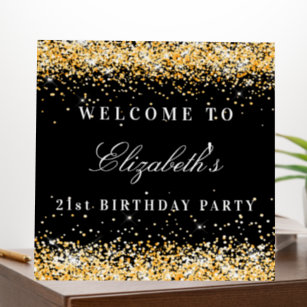Birthday party black gold glitter sparkles welcome foam board