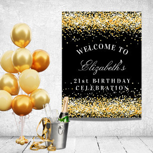 Birthday party black gold glitter sparkles welcome foam board