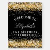 Birthday party black gold glitter sparkles welcome foam board | Zazzle