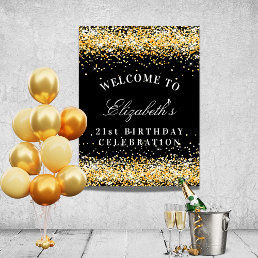 Birthday party black gold glitter sparkles welcome poster