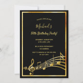 Birthday party black gold music notes invitation (Front)