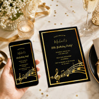 Birthday party black gold music notes
