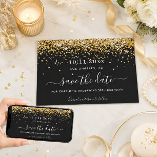 Birthday party black gold save the date