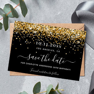 Birthday party black gold save the date