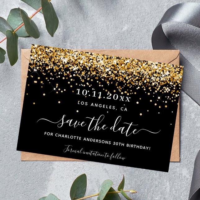 Birthday party black gold save the save the date (Creator Uploaded)