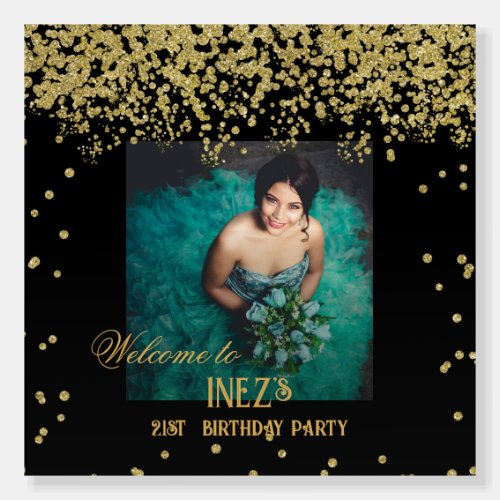 Birthday Party Black Gold Sequin Photo Welcome  Foam Board