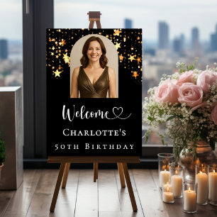 Birthday party black gold stars arch photo welcome foam board