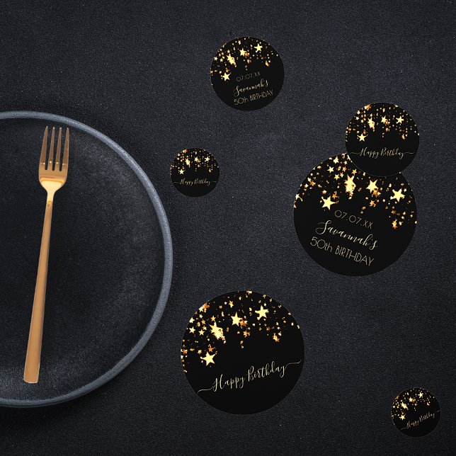 Birthday party black gold stars glam modern confetti (Creator Uploaded)