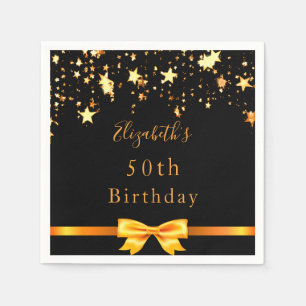 Birthday party black gold stars modern monogram napkins
