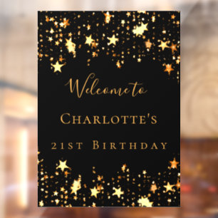 Birthday party black gold stars welcome window cling