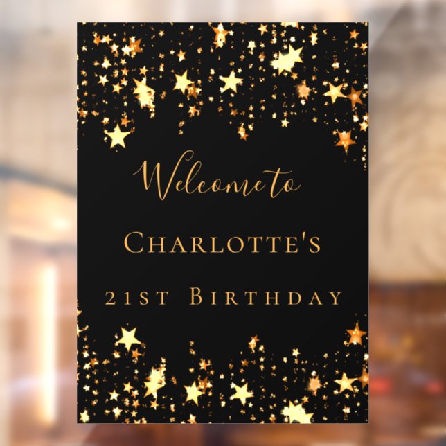 Birthday party black gold stars welcome window cling (Sheet 2)