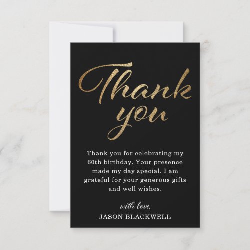 Birthday Party Black  Gold Thank You Card