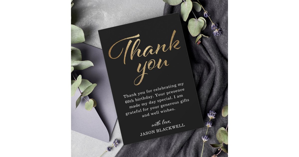 Birthday Party Black & Gold Thank You Card | Zazzle