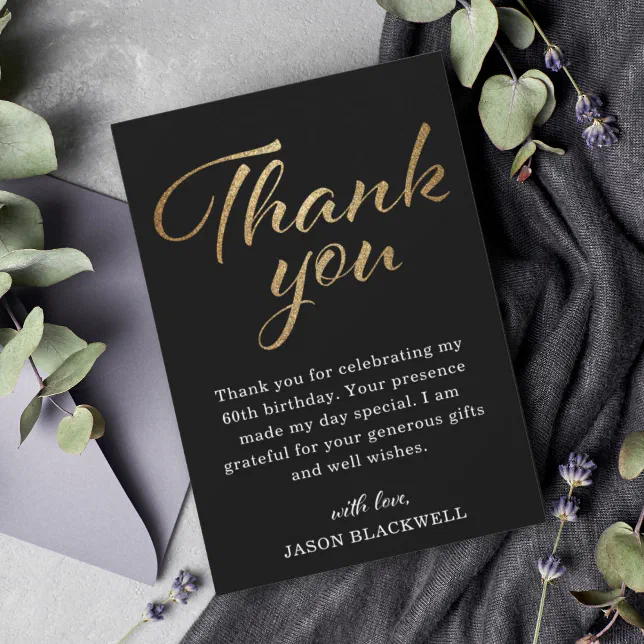 Birthday Party Black & Gold Thank You Card


