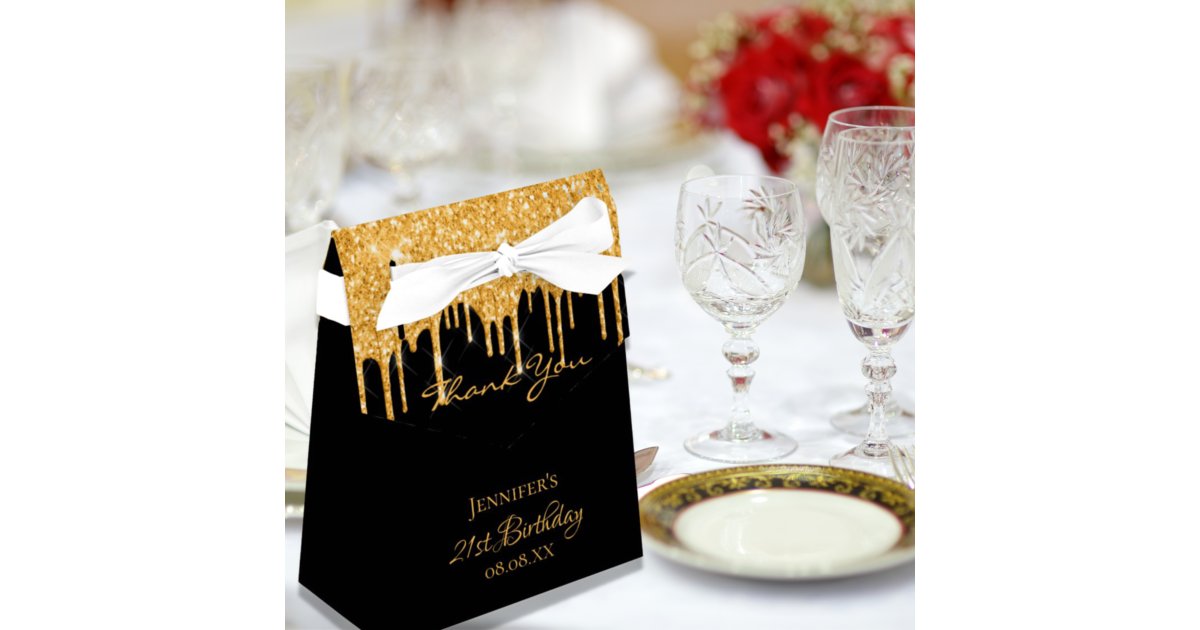 Birthday Party black gold thank you Favor Boxes | Zazzle