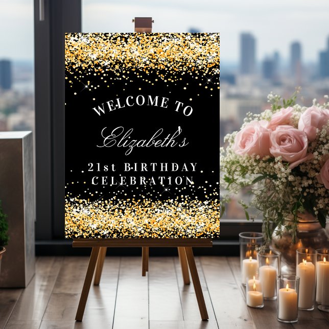 Birthday party black gold welcome foam board (Creator Uploaded)