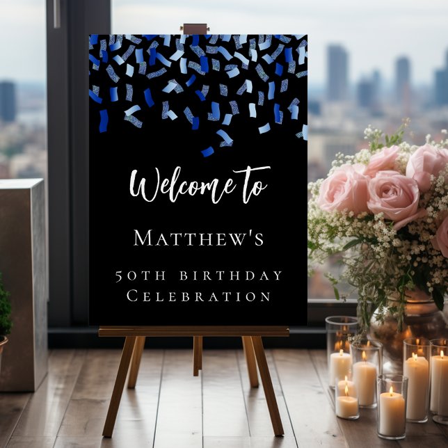 Birthday party black navy blue welcome foam board (Creator Uploaded)