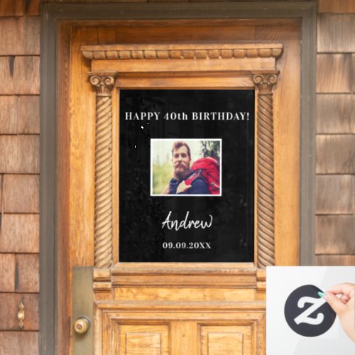 Birthday party black photo name guy window cling
