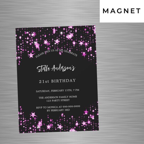 Birthday party black pink stars luxury magnetic invitation