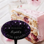 Birthday party black purple glitter dust name cake topper<br><div class="desc">A girly and trendy cake topper for a 50th (or any age)  birthday party. A classic black background decorated with purple faux glitter dust. Personalize and add a date and name/age 50.</div>