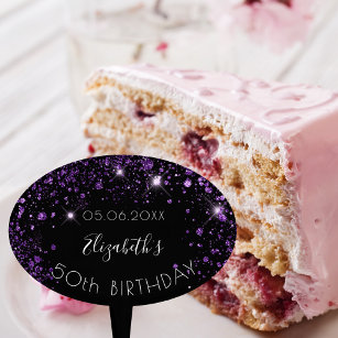 Birthday party black purple glitter dust name cake topper