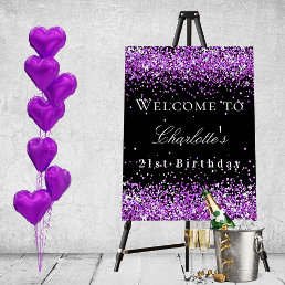 Birthday party black purple glitter welcome  foam board
