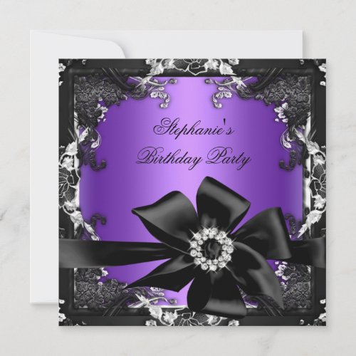 Birthday Party Black Purple Silver Jewel Image Invitation