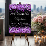 Birthday party black purple welcome  foam board<br><div class="desc">A welcome board for a girly and glamorous 21st (or any age) birthday party.  A stylish black background decorated with purple confetti.   Personalize and add a name and age 21.  White letters. 
Back: no design</div>