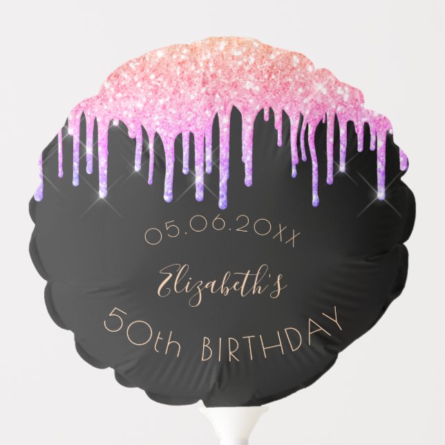 Birthday party black rainbow glitter pink purple balloon (Front)