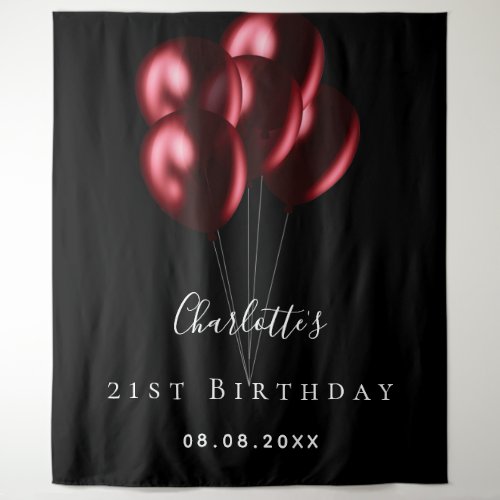 Birthday party black red balloons name  tapestry