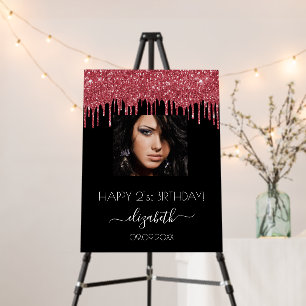 Birthday party black red glitter drips photo foam board