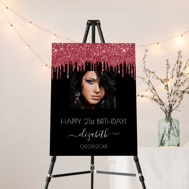 Birthday party black red glitter drips photo foam board (In Situ (Stand))